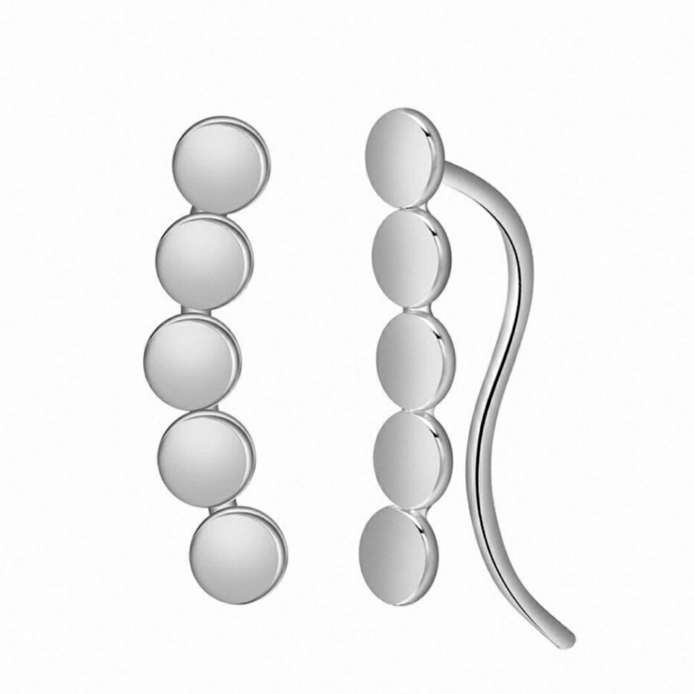 Silver Tone Circle Ear Climber Sweep Earrings - Picture 2 of 6